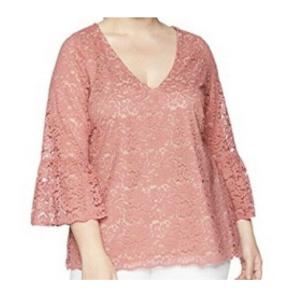 City Chic top pink lace bell sleeves blouse